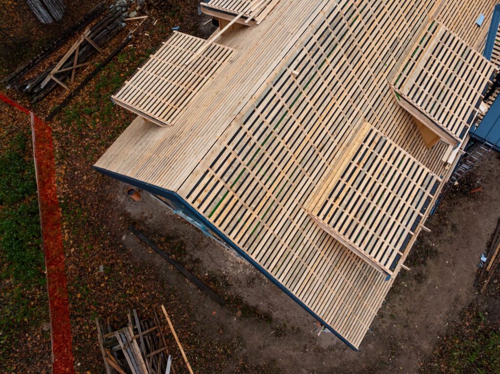 aerial view of metal roof underlayment